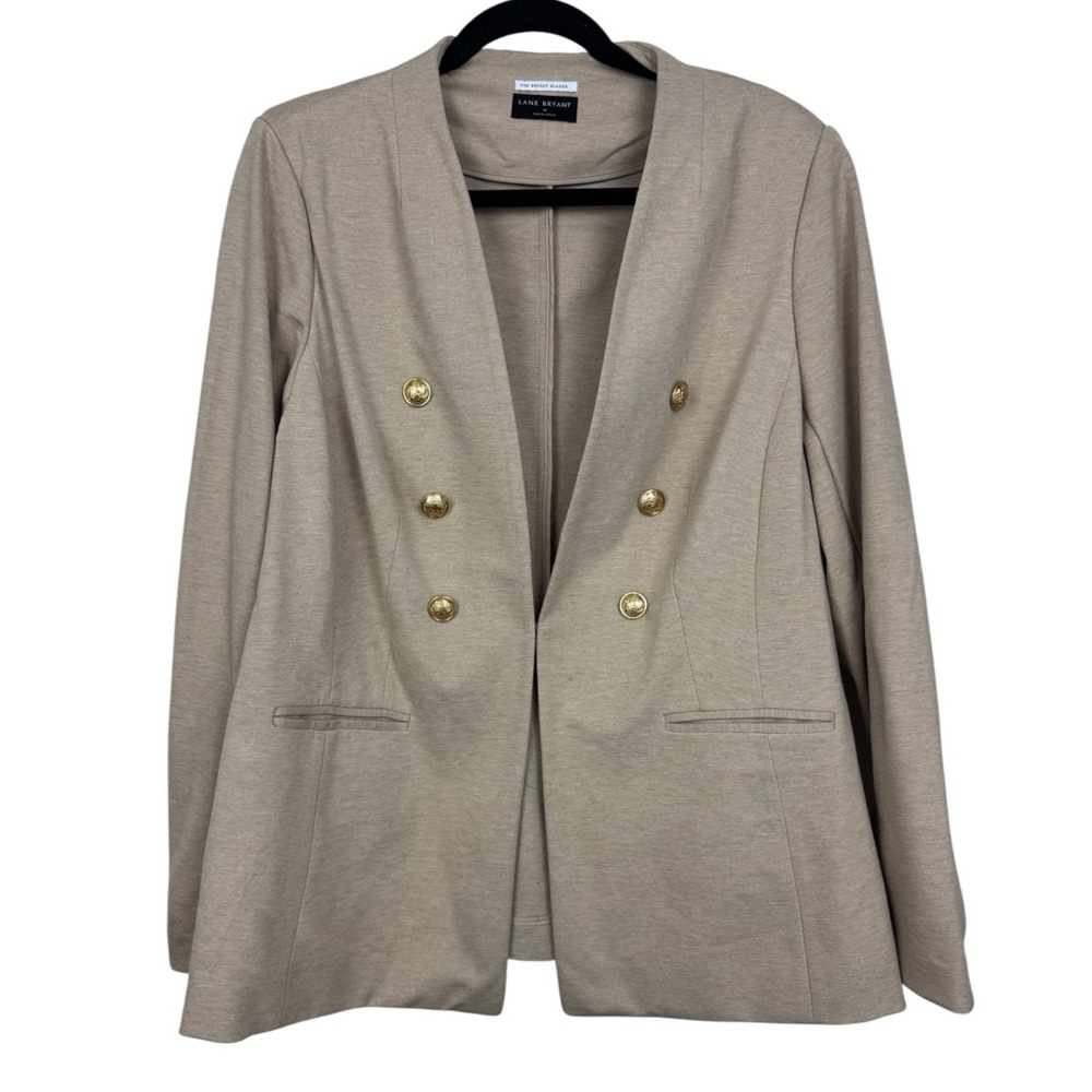 Lane Bryant The Bryant Ponte Collarless Blazer gold buttons 16